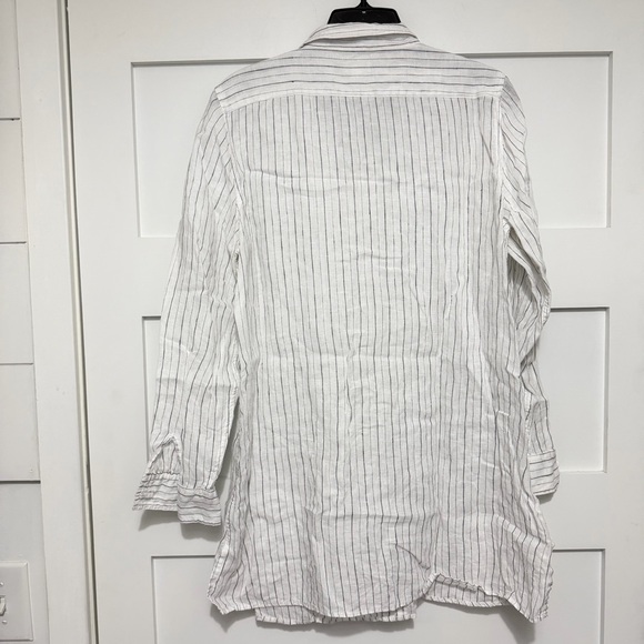 Garnet Hill White Stripe Linen Tunic Shirt Size Medium 23931 - Picture 3 of 9